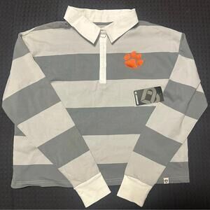 Clemson University Tigers Vintage Colosseum Striped Rugby Polo Shirt Size Medium